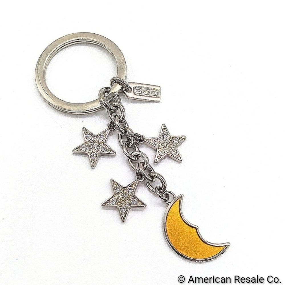 Vintage COACH Moon and Stars Pave Swarovski Crystal Keychain FOB Purse Charm